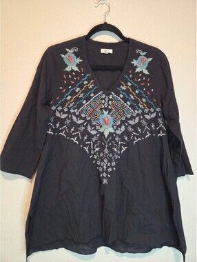 Kyla Seo Embroidered Black Tunic Top Size S